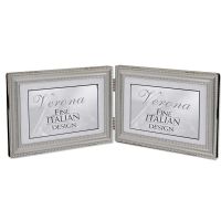 Lawrence Frames  4x6 Hinged Double (Horizontal) Metal Picture Frame Pewter Finish with Delicate Beading