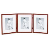 Lawrence Frames  Walnut Wood 8x10 Hinged Triple Picture Frame - Comes with Bevel Cut Mats for 5x7 Photos
